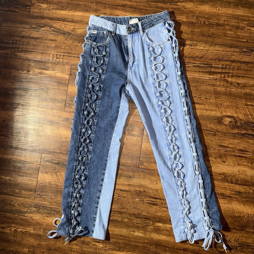 The Ragged Priest Two‎ Tone Lace Up Straight Leg Jeans Women's Size 26